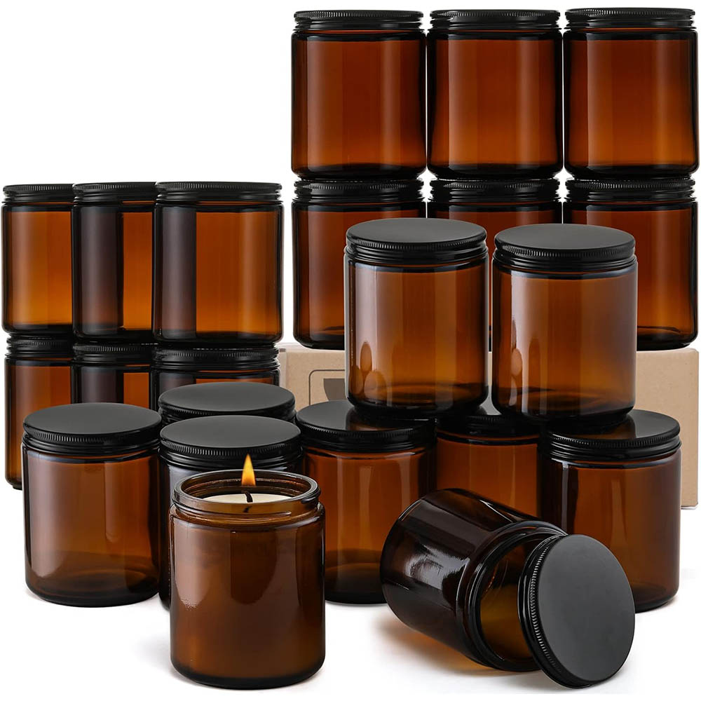 8oz Amber Glass Jars with Blac - đánh giá và giá Candle Making Glass Jars