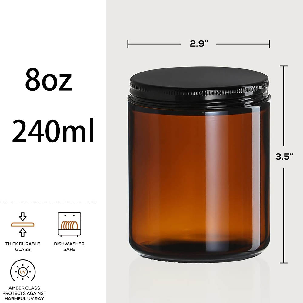 8oz Amber Glass Jars with Blac - đánh giá và giá Candle Making Glass Jars