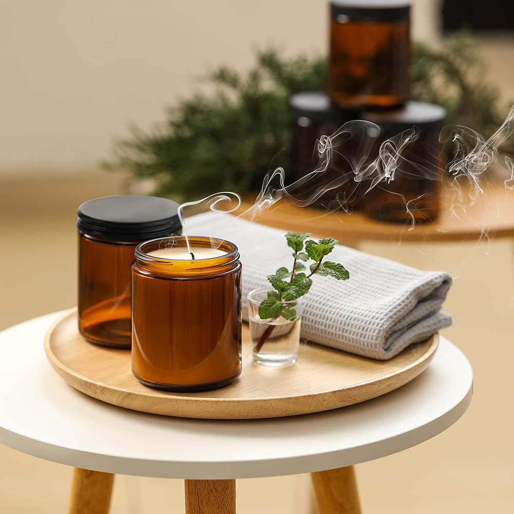 8oz Amber Glass Jars with Blac - đánh giá và giá Candle Making Glass Jars