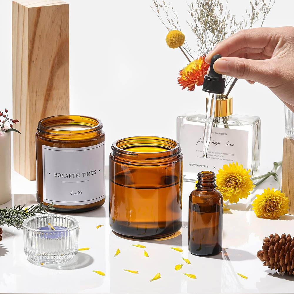 8oz Amber Glass Jars with Blac - đánh giá và giá Candle Making Glass Jars